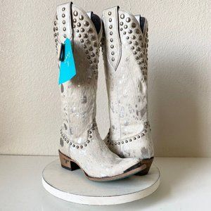 NEW Lane Wild Hair Boots Sz 7.5 Cowboy White Silver Charo Bridal Western Wedding